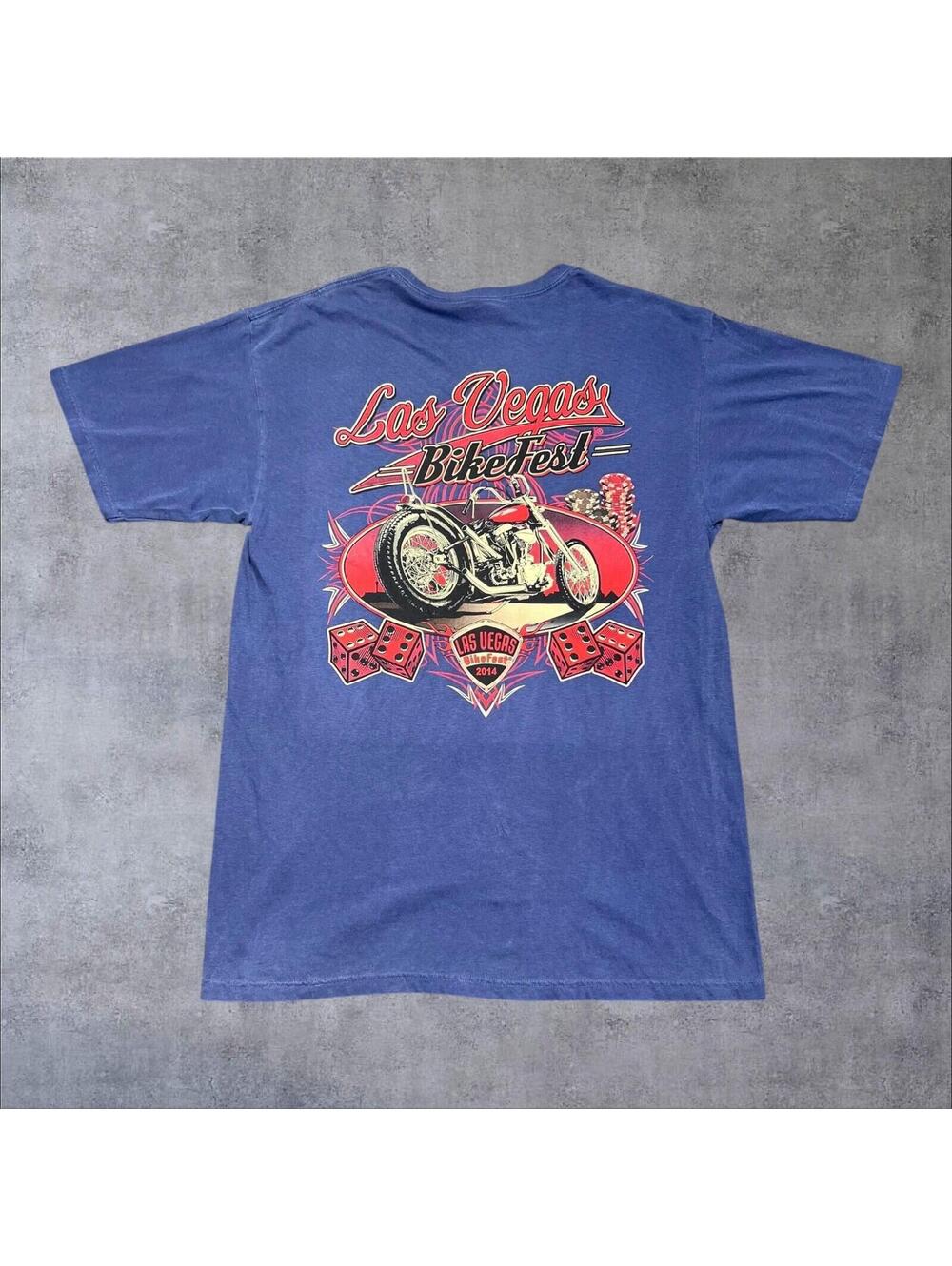 Vintage Las Vegas Bike Fest Motorcycle Dice Cards Biker Light Blue Men’s Tee L